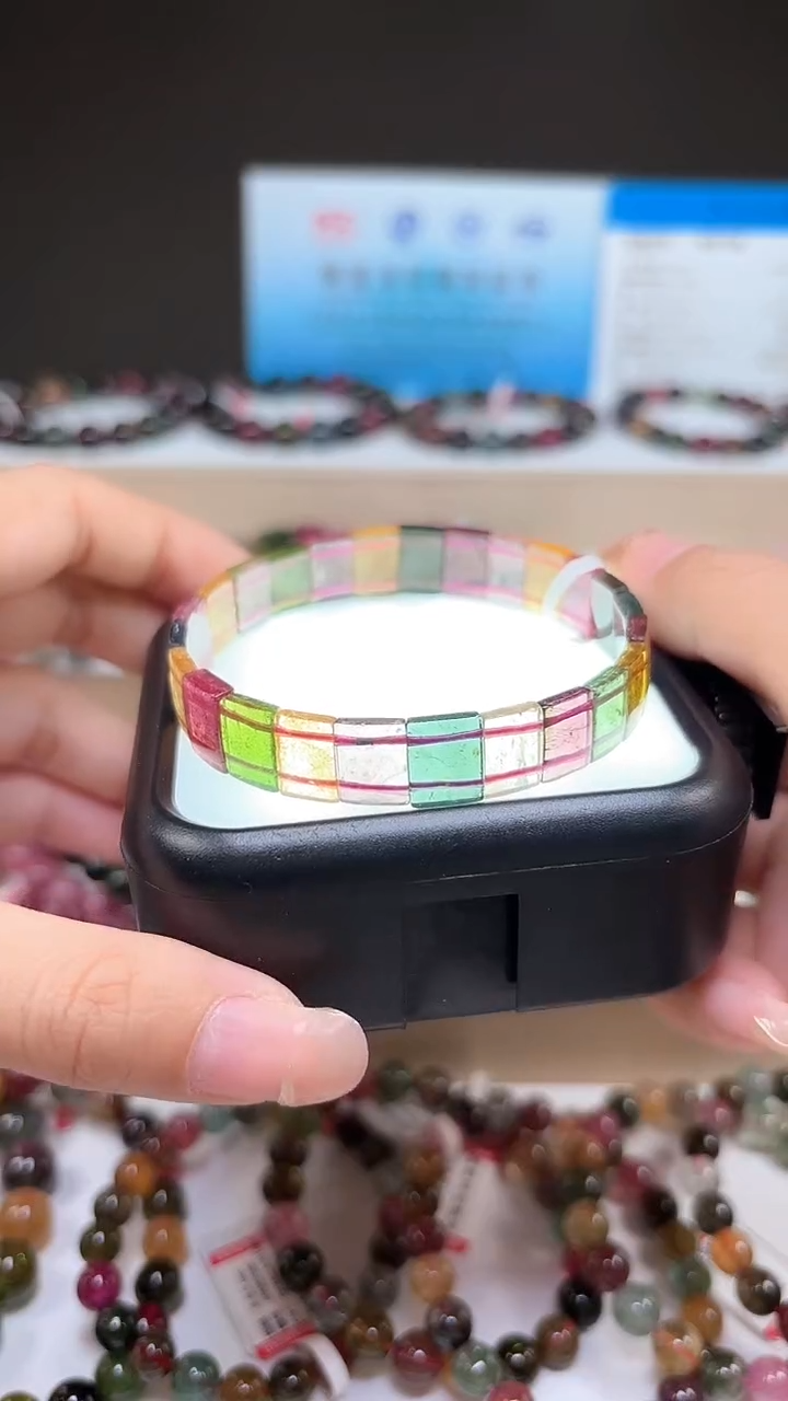 手串未镶嵌碧玺10.5+mm巴西老料玻璃体糖果色手排