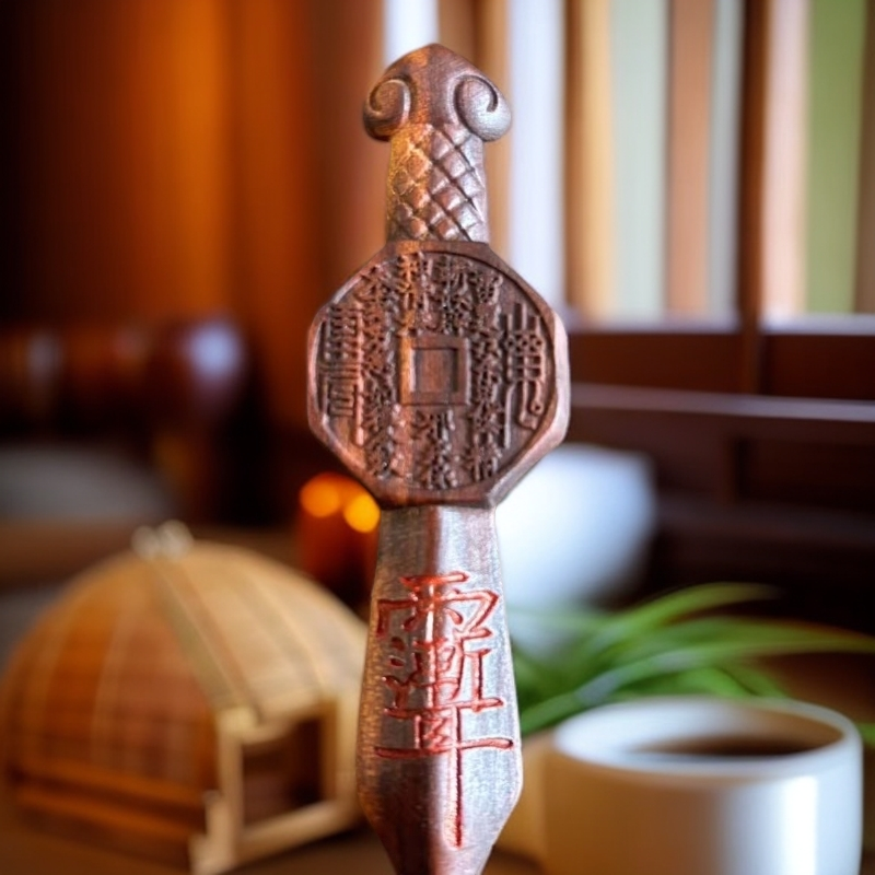 老桃木雕刻山鬼太极八卦七星紫薇讳手把件创意手工工艺品复古