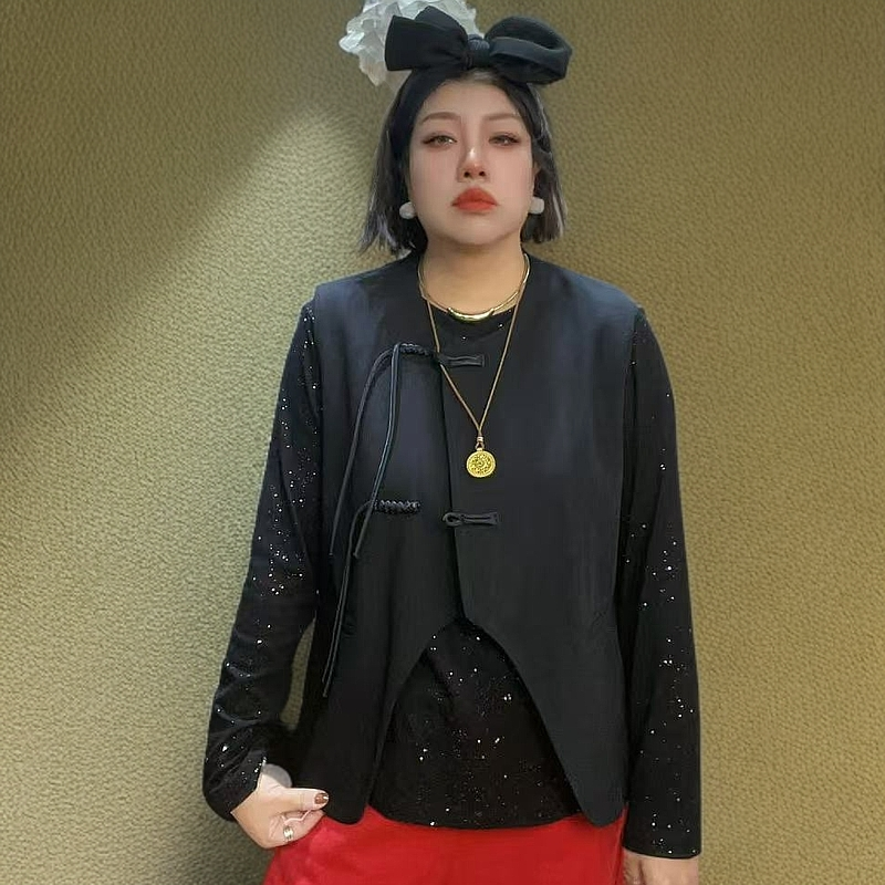 【娜娜推荐】百搭大版网红气质时尚黑色国风西装面料有里衬马夹