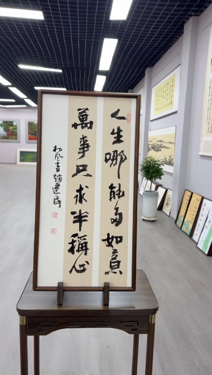 书法人生哪能多如意---赵建民老师35*68进口实木画框