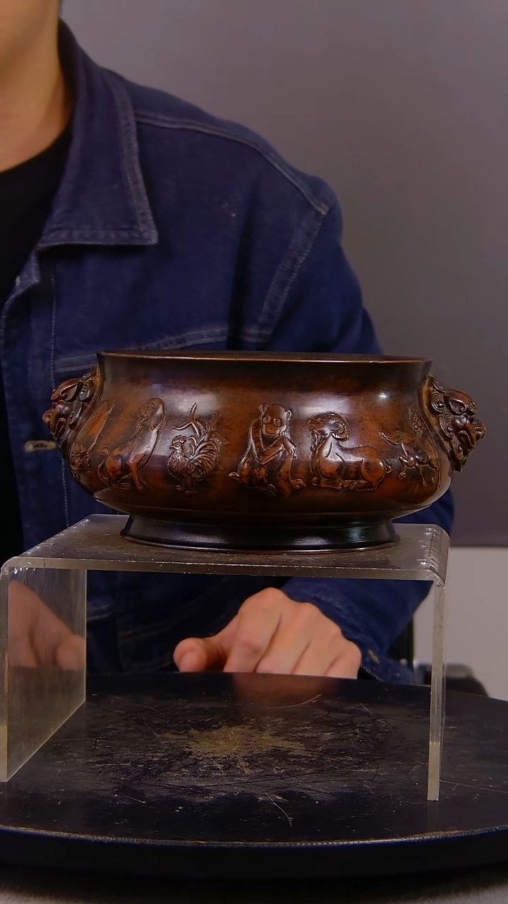 瓷片苍**海山水紫铜鎏金造像香炉结缘1111