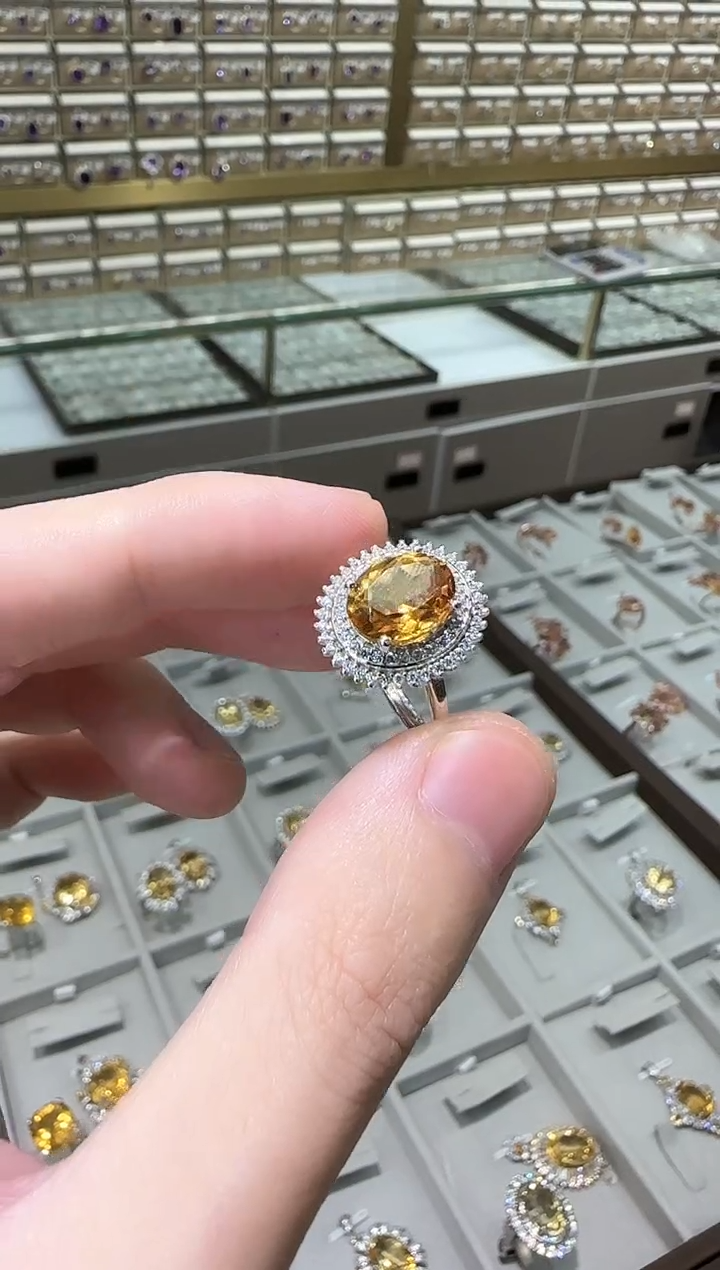 【闪购商品】黄晶戒指银S925镶嵌10*8mm