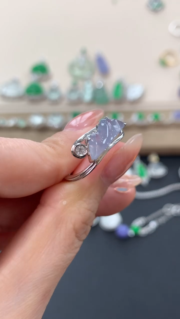 翡翠戒指18K金镶嵌随形戒指3980