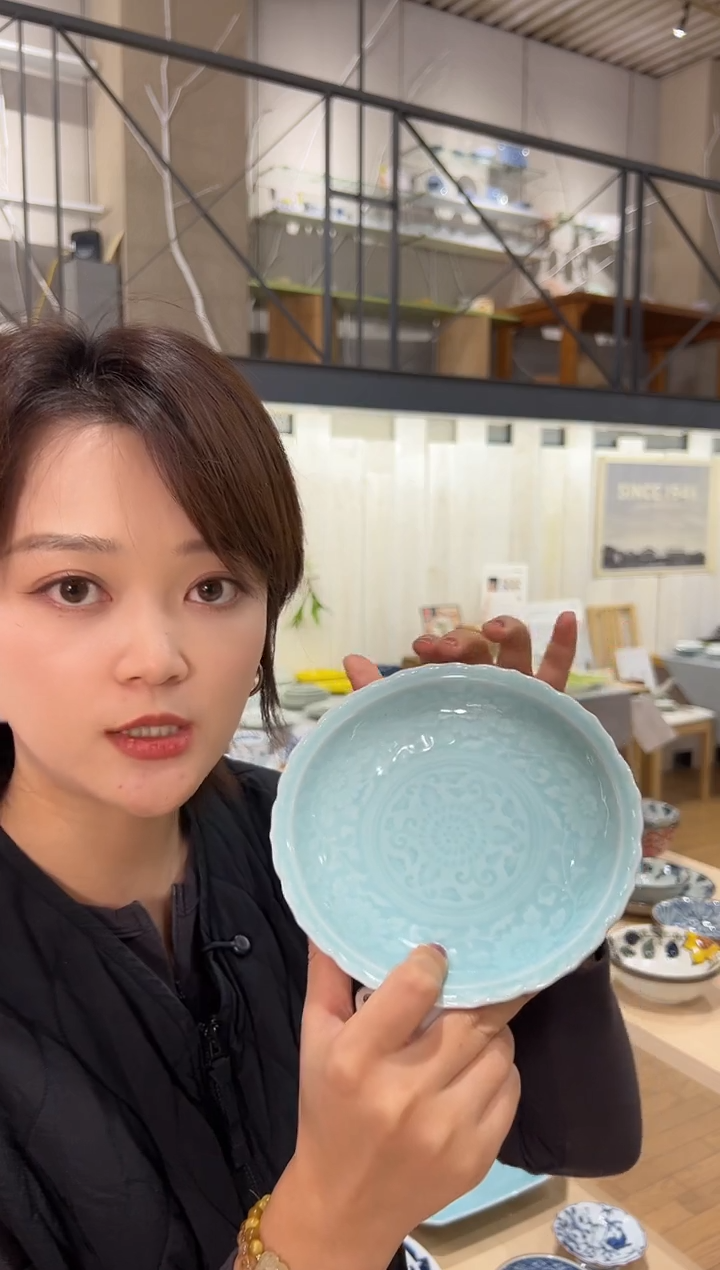 瓷青白磁 桔梗渕取皿揃单只装