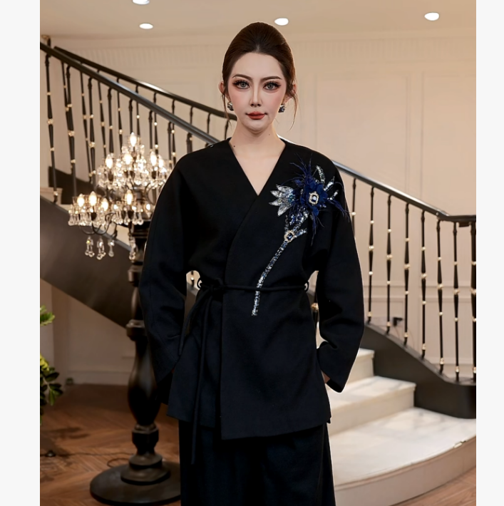 【FUNANI】 时尚高级感轻奢重工刺绣原创设计感大衣外套  X2531680A