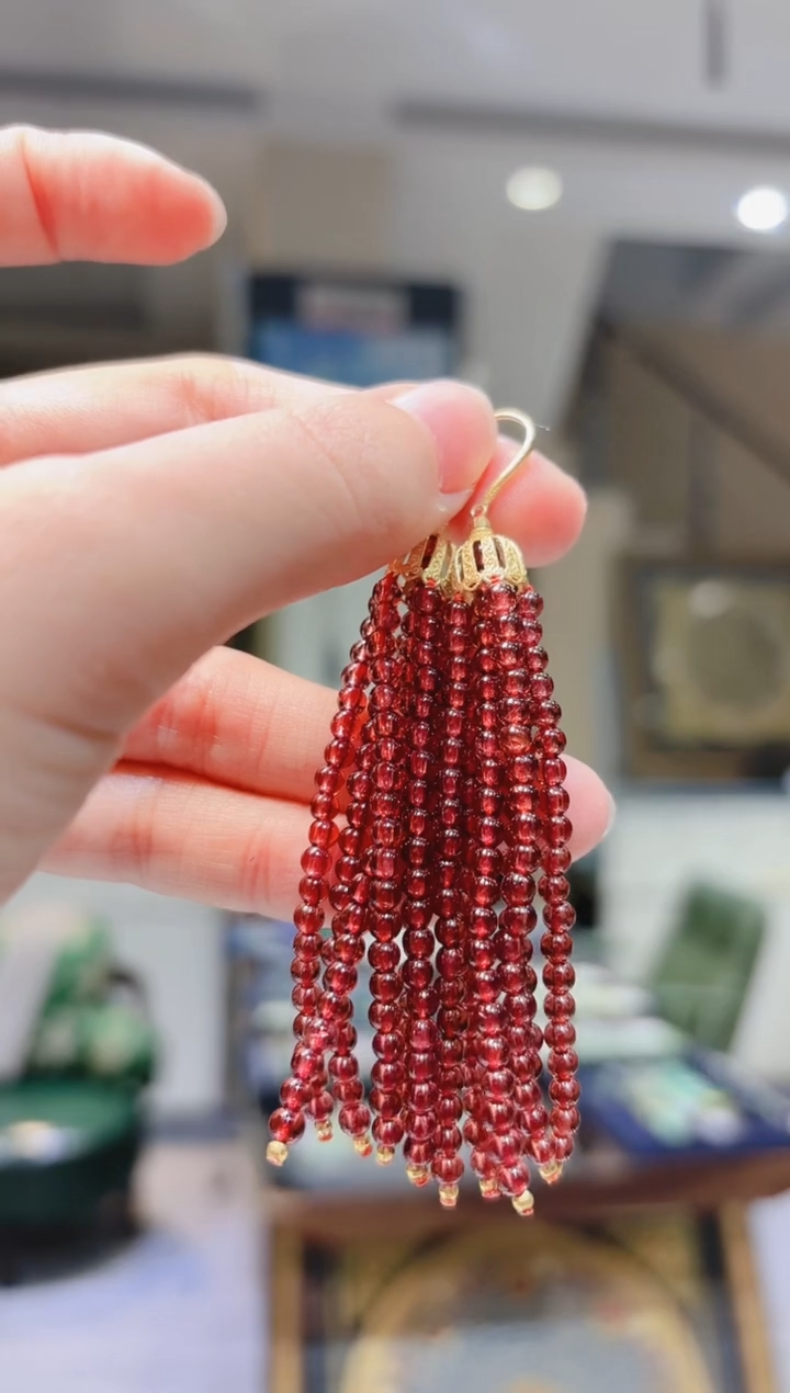 【闪购商品】石榴石耳饰18K金镶嵌石榴石绿松耳饰