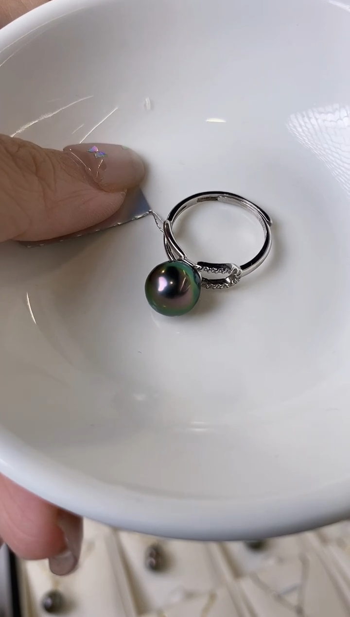 【闪购商品】海水珍珠戒指银S925镶嵌9-10大溪地黑珍珠戒指