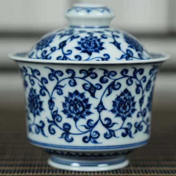 【小乔赏瓷】景德镇手工手绘柴窑内外满绘金刚莲马蹄盖碗moshe91.