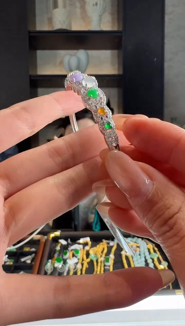银S925镶嵌手镯翡翠55多样性发其一