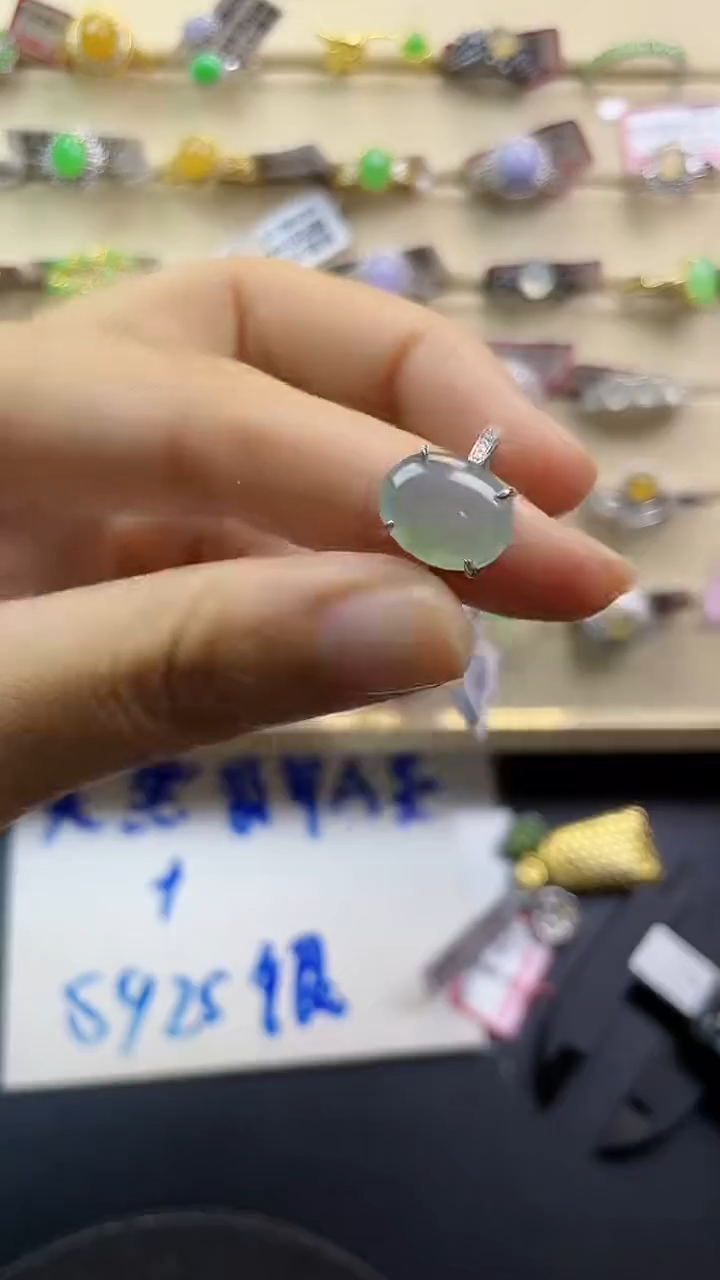 银S925镶嵌戒指翡翠翡翠 蛋面 银S925镶嵌