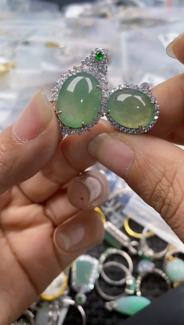 银S925镶嵌戒指翡翠555---7