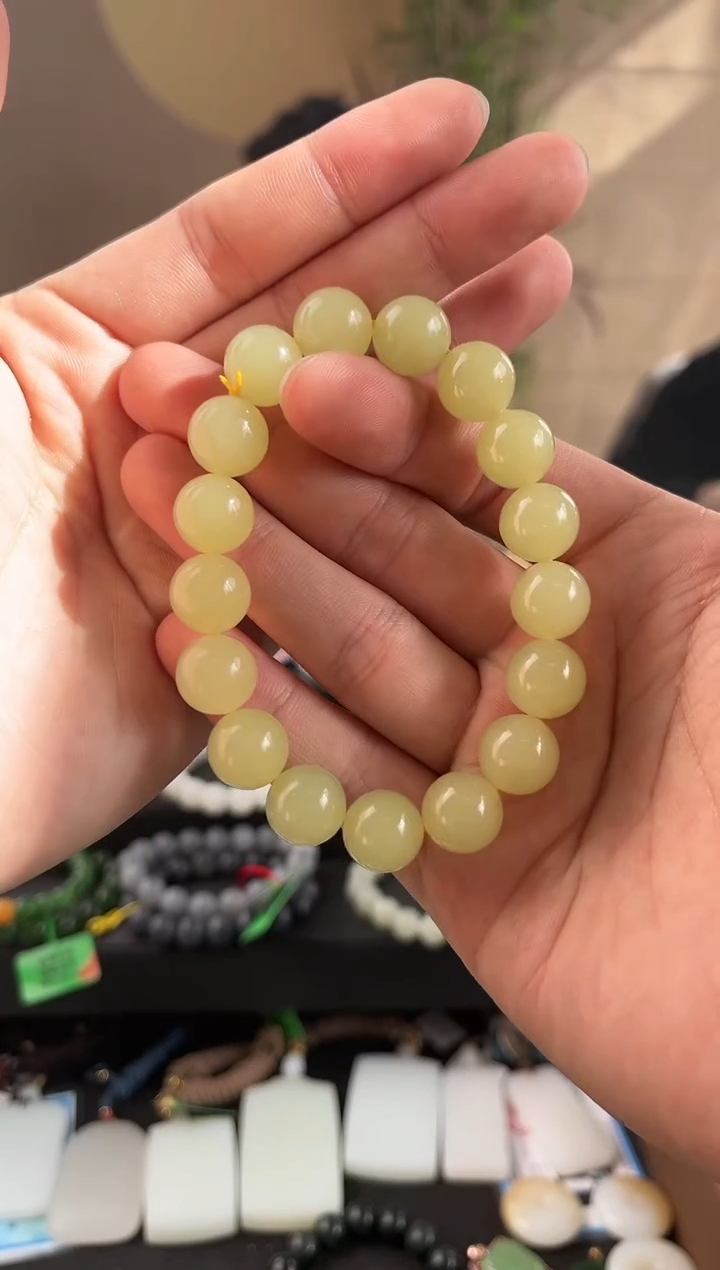 【闪购商品】和田玉手串未镶嵌若羌黄口手串卡12mm微色差