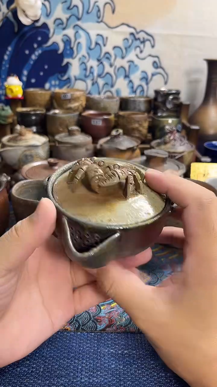 螃蟹宝瓶日式备前烧茶具茶器茶周边