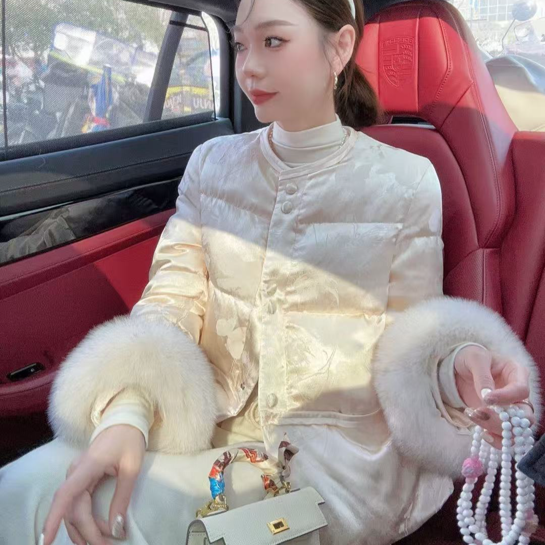 【锦衣服饰】X FA 8633新中式新国标90绒提花毛袖圆领羽绒服