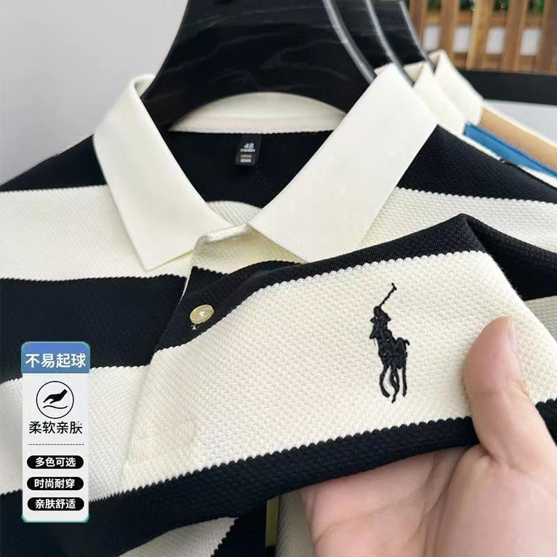 【100高弹棉】夏季男士短袖棉质上衣POLO衫大码免烫条纹T恤衫