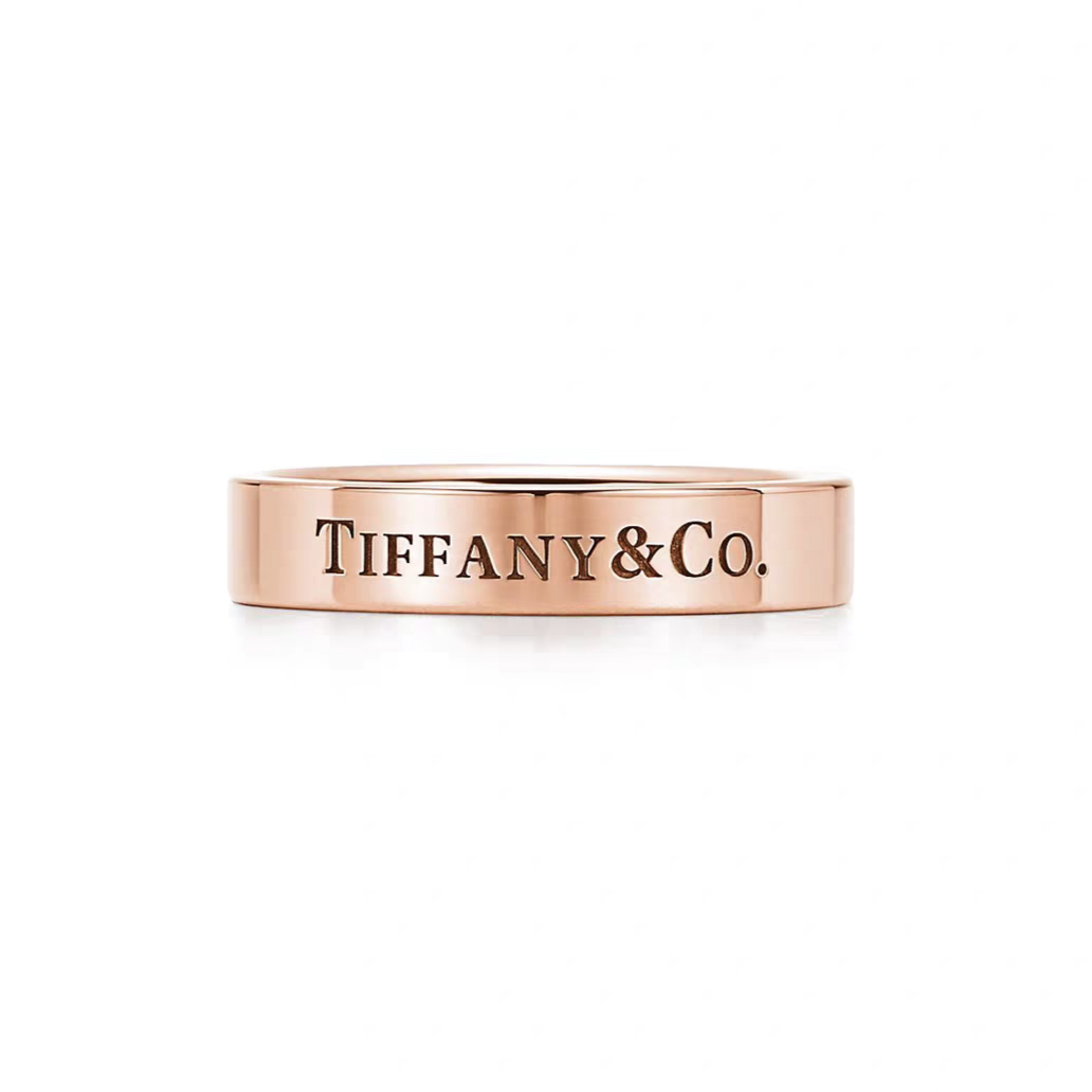 未使用 Tiffany & Co./蒂芙尼 18k玫金 4mm 无钻字母logo戒指 8码