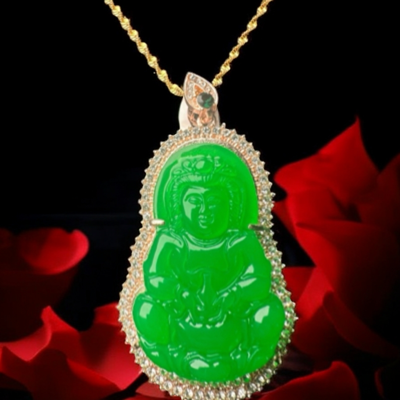 CT02绿色观音莲花吊坠