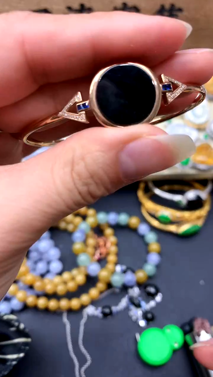 【闪购商品】翡翠手镯18K金镶嵌370-中国好珍宝