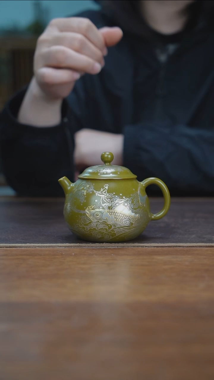杯景德镇茶叶末堆金鱼化龙西施壶