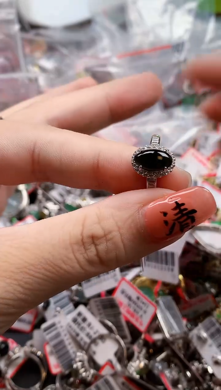 银S925镶嵌戒指翡翠天然A货缅甸翡翠