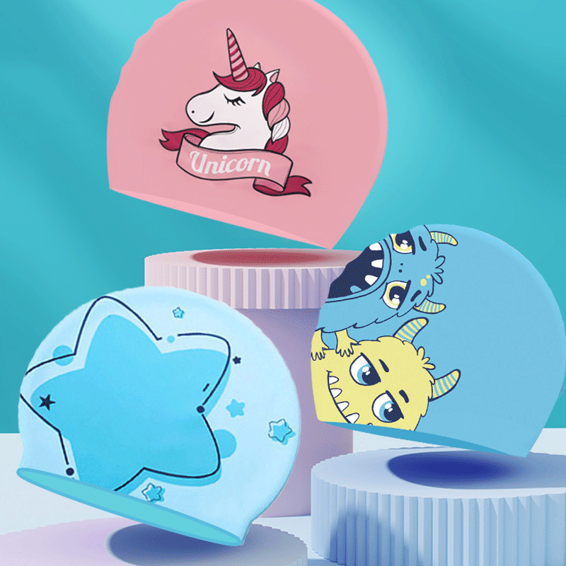 儿童泳帽卡通可爱防水不勒头护耳男女童3到15岁新款硅胶游泳帽