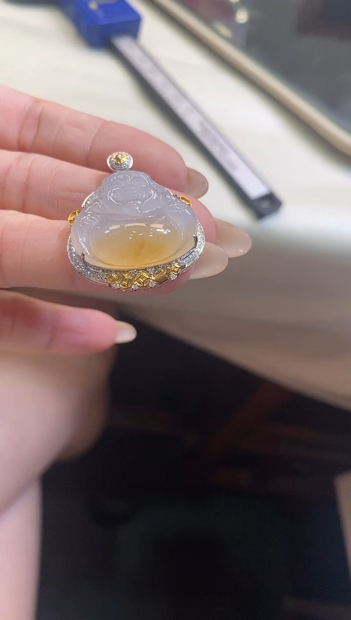 翡翠18K金镶嵌吊坠(不含链)财爷爷