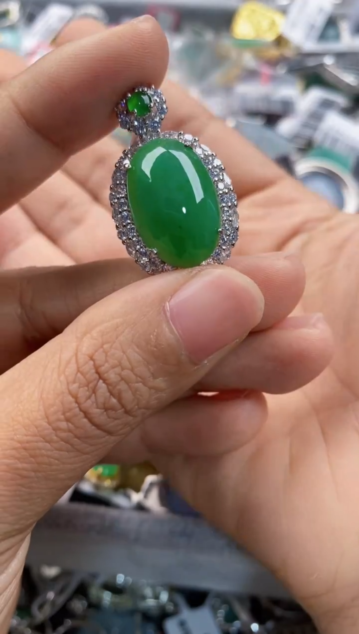 银S925镶嵌戒指翡翠222      1