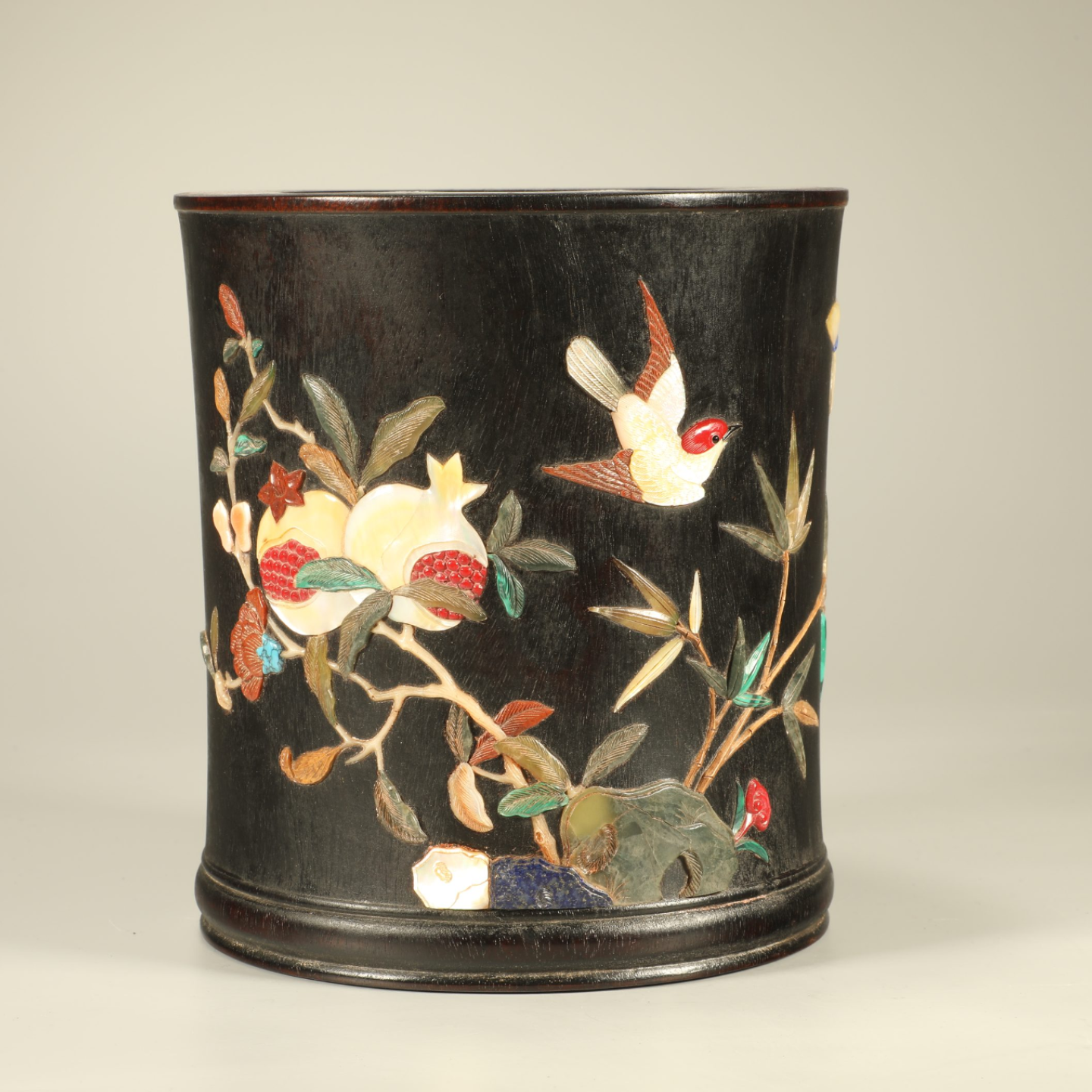 文华开物第217期拍品 10 清代 紫檀嵌百宝花鸟笔筒