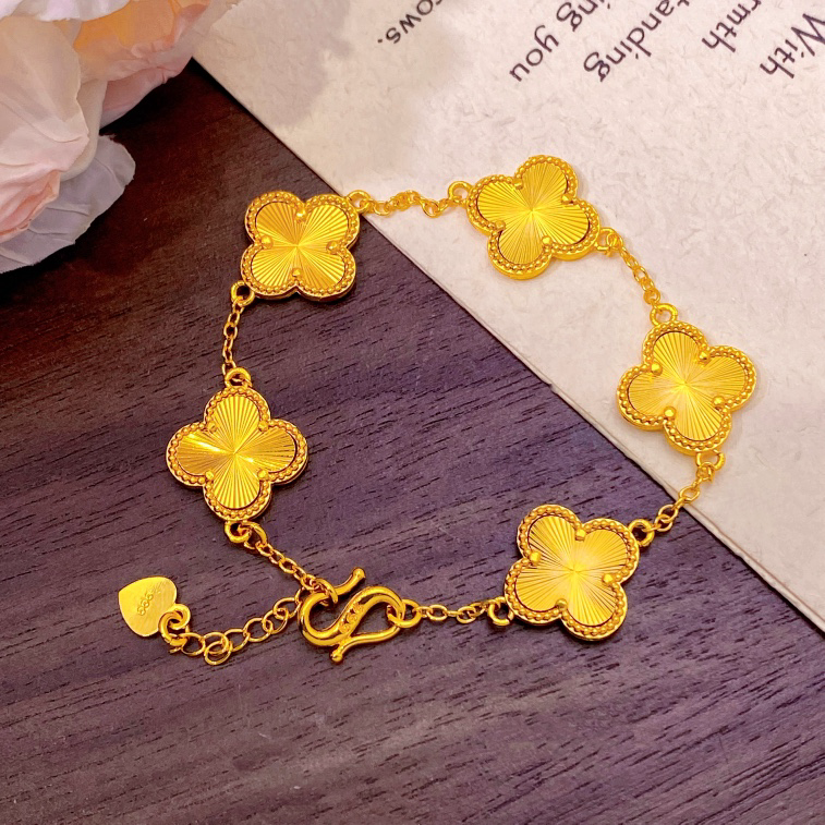 铜合金手链 精工高定版镀厚金大号五花四叶草手链