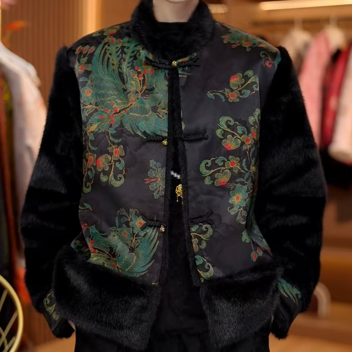 双面双穿！青！！新中式国风两面穿貂绒外套211418-虎牙