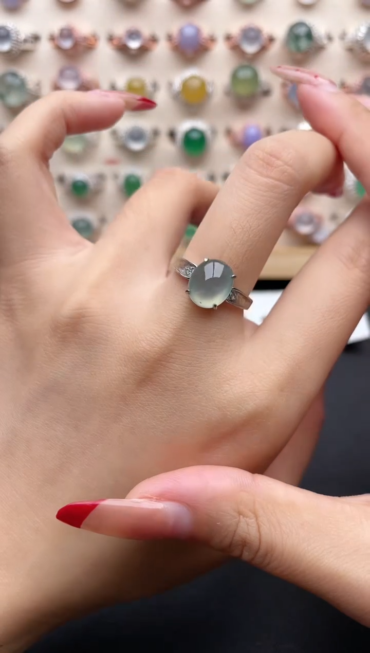 【闪购商品】翡翠戒指银S925镶嵌一物一证一礼盒