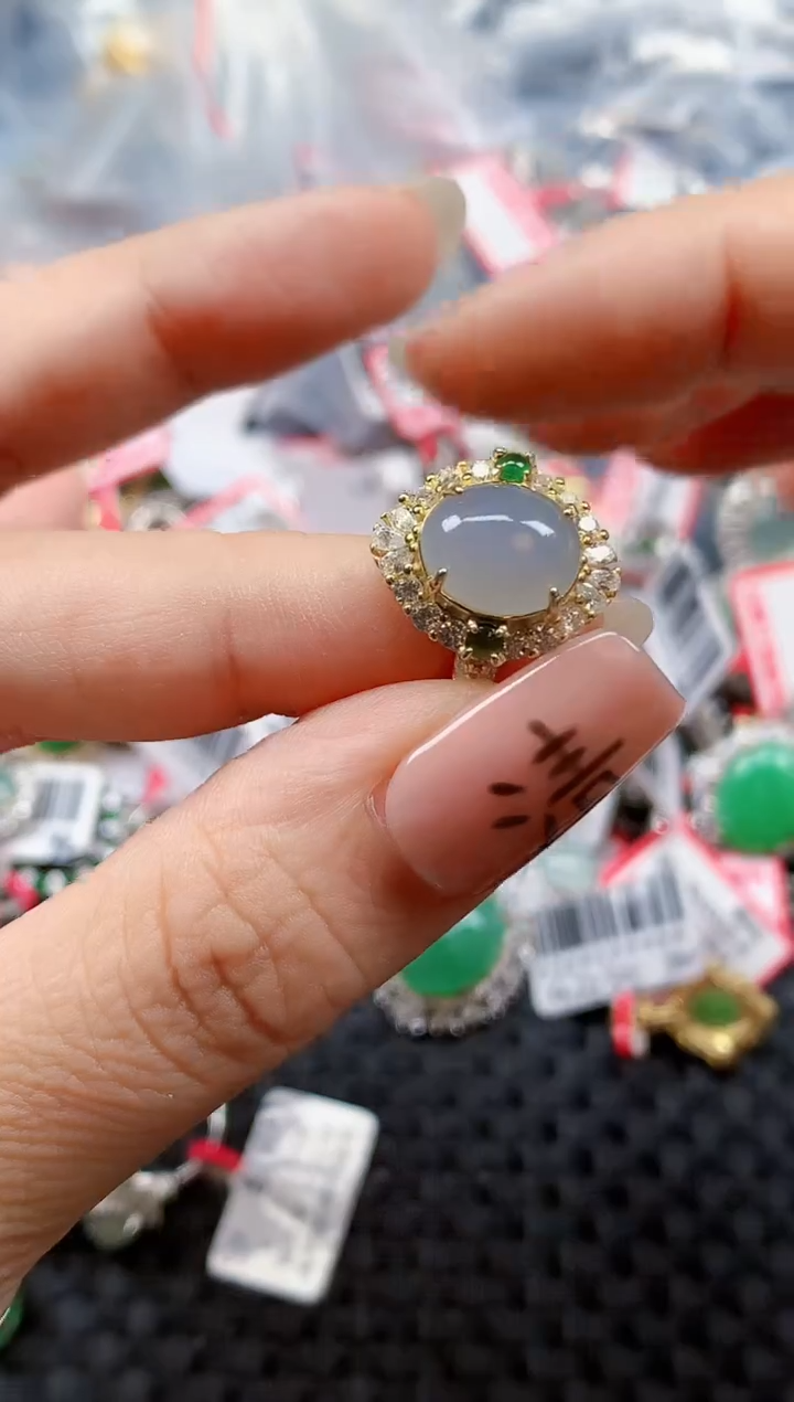 银S925镶嵌戒指翡翠天然A货缅甸翡翠