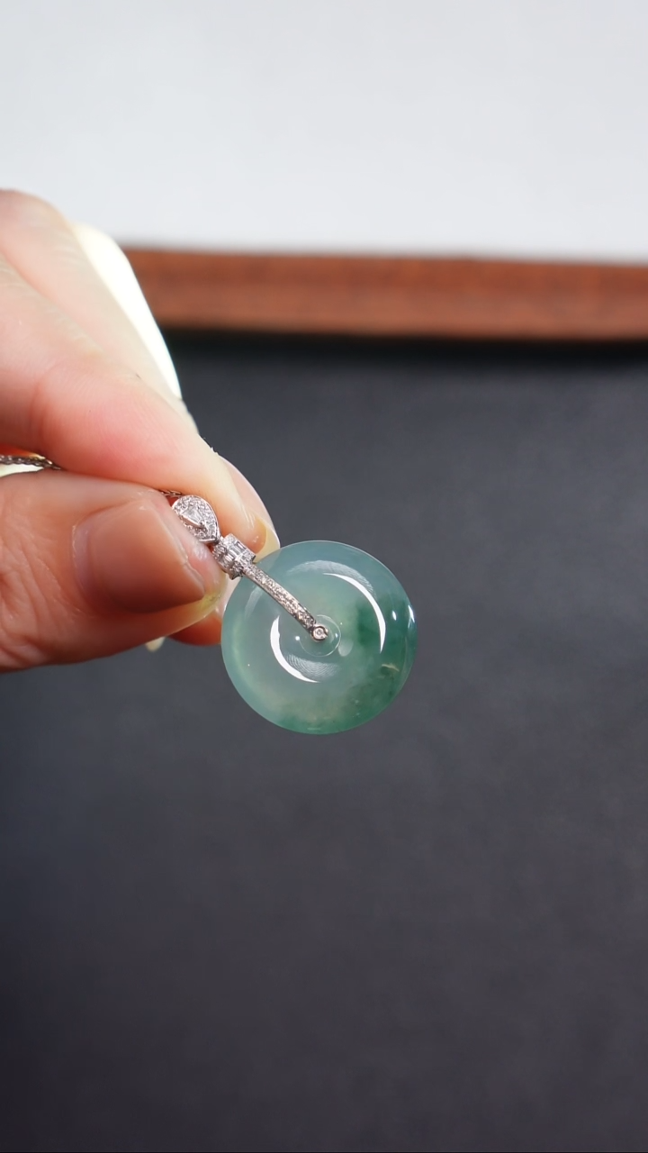 翡翠18K金镶嵌吊坠(不含链)平安扣|3980+0