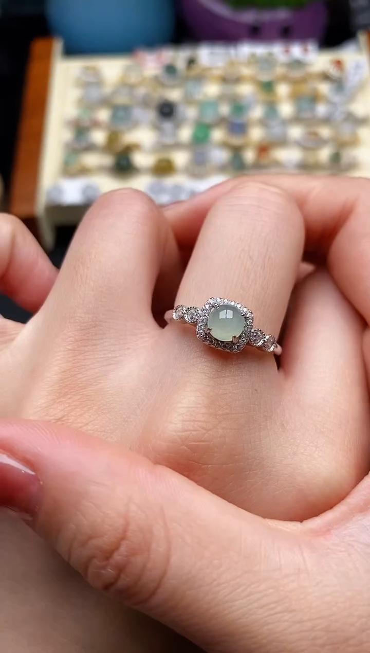 翡翠银S925镶嵌戒指5555555+6