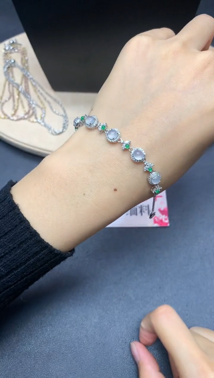 【闪购商品】翡翠手链银S925镶嵌蛋面【无服务费】