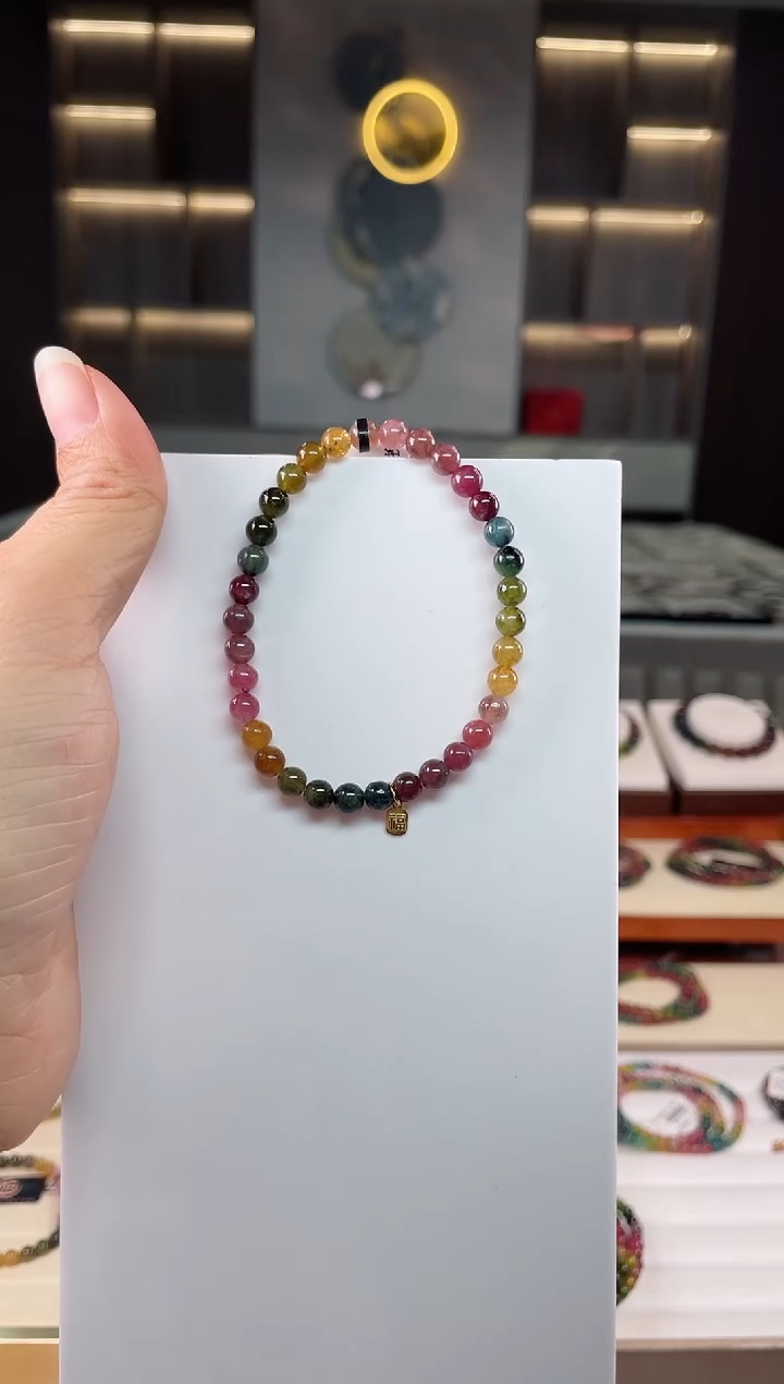 未镶嵌老矿碧玺彩虹单圈手串5mm+碧玺（多样性发一条）Q