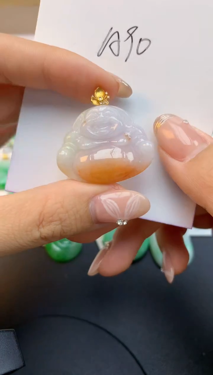 颈饰18K金镶嵌翡翠天然缅甸a货翡翠百元以上9元证书费自理