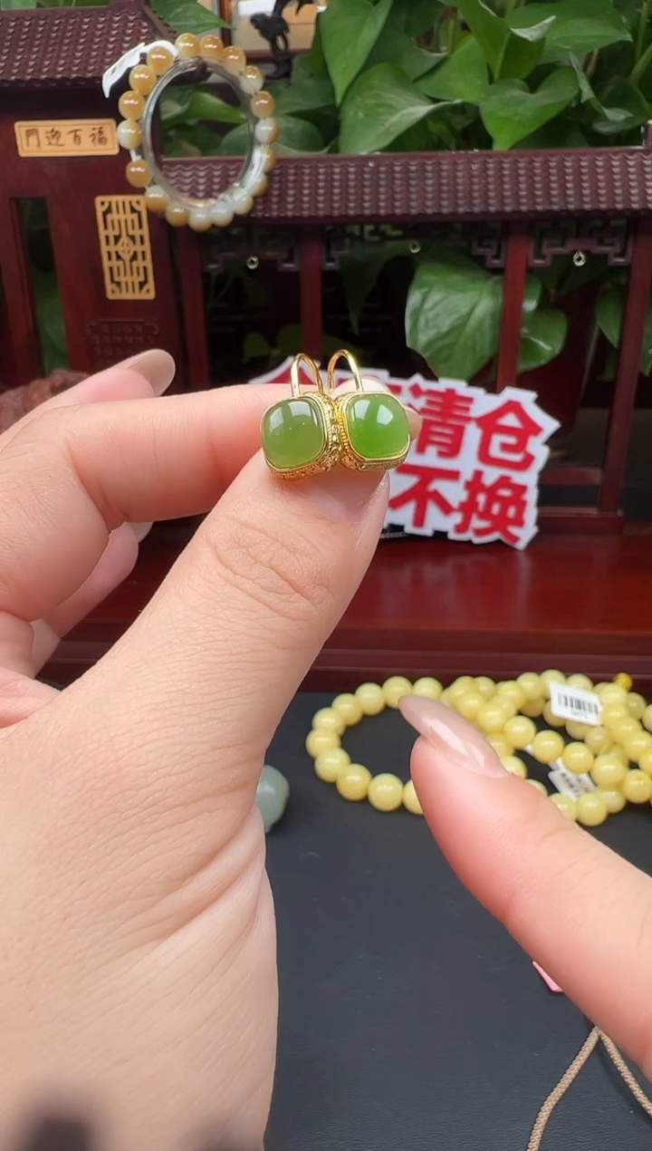 银S925镶嵌和田玉耳饰耳饰XB18多样性发其一