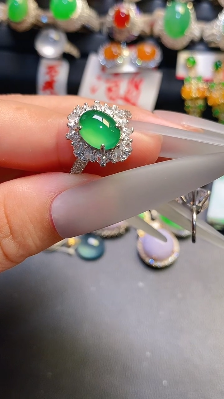 银S925镶嵌戒指翡翠天然