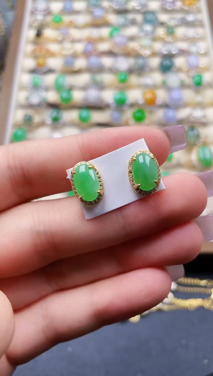 银S925镶嵌翡翠耳饰113