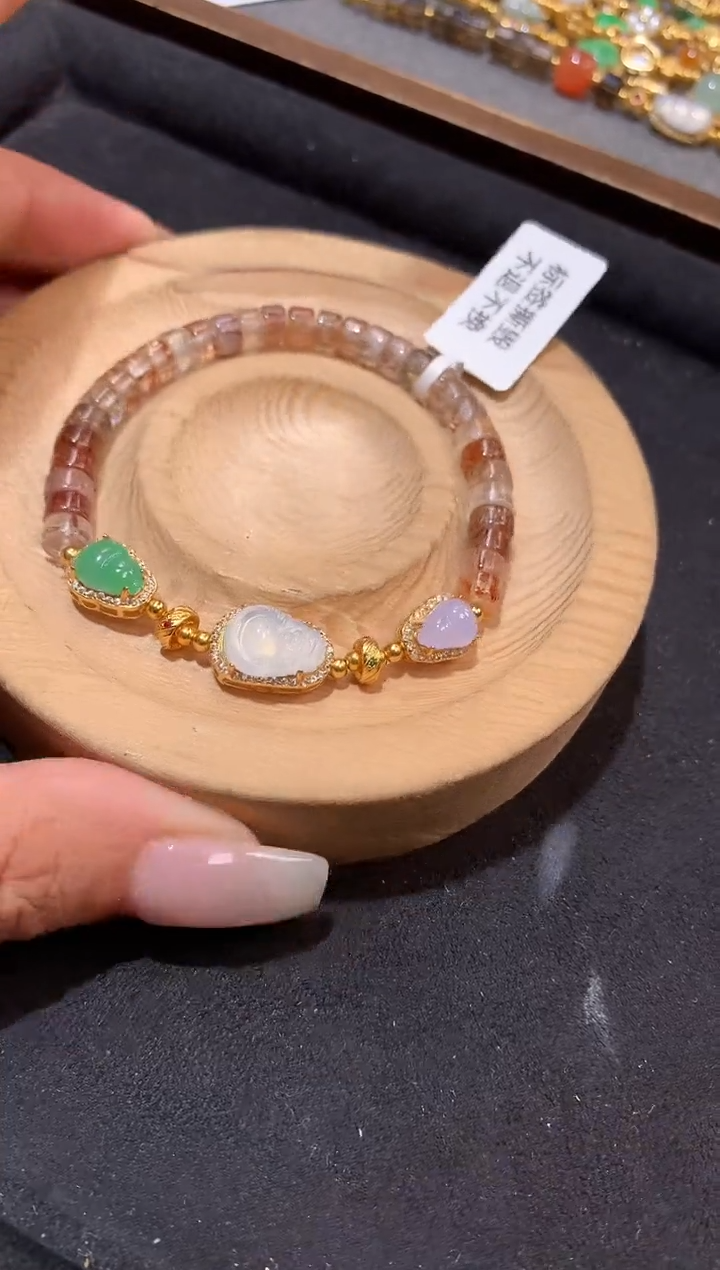 吊坠(不含链)银S925镶嵌翡翠手串