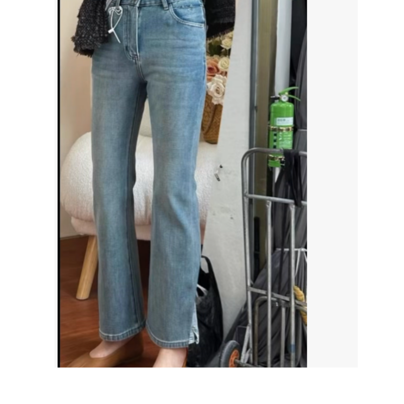 53051#九分牛仔裤高腰直筒时尚休闲百搭夏季修身韩版侧开叉