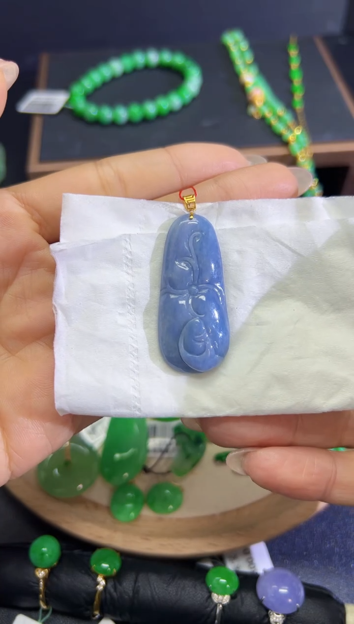 【闪购商品】翡翠颈饰18K金镶嵌Q缅料A货翡翠/支持复检/一件