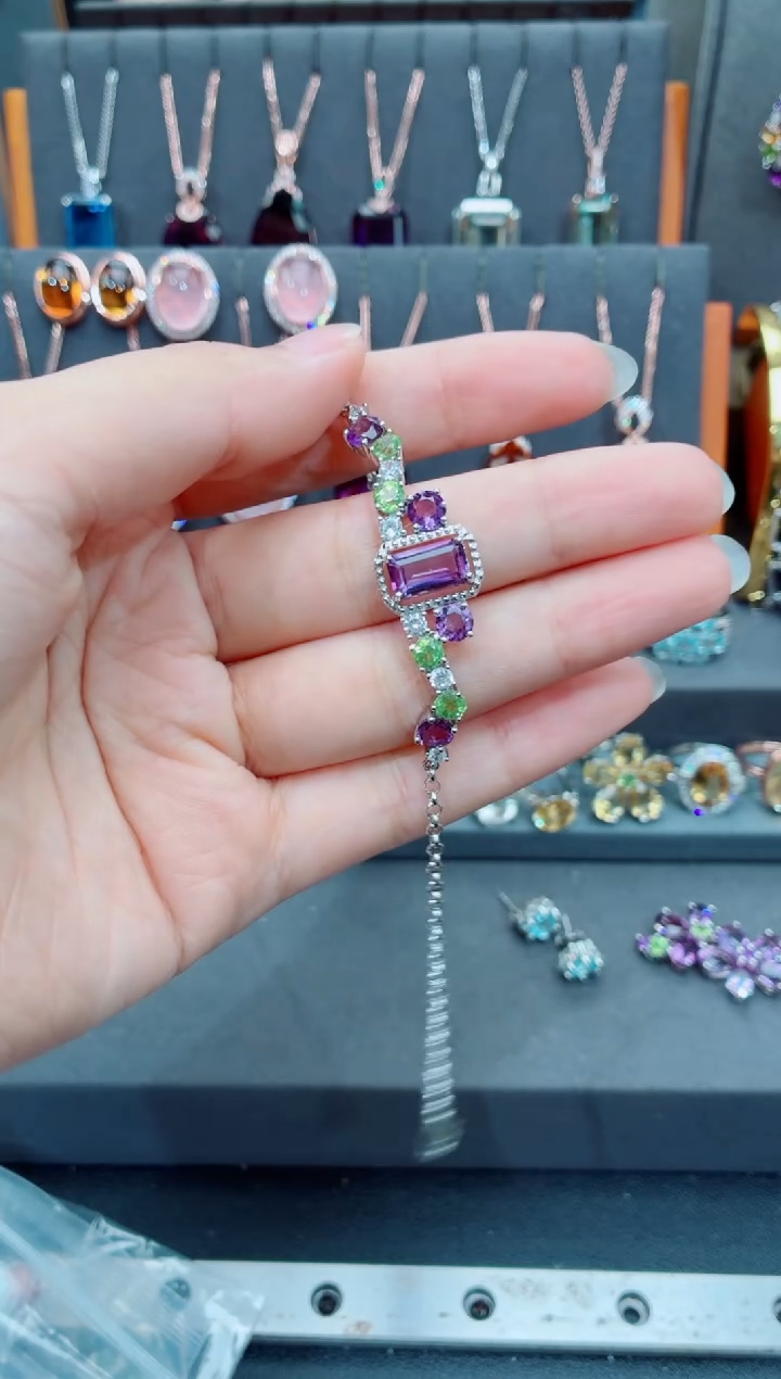 水晶手链银S925镶嵌水晶手链