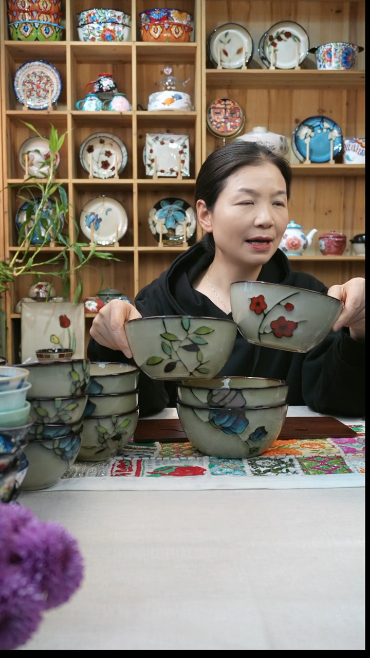 瓷片小可陶瓷一组4个面碗