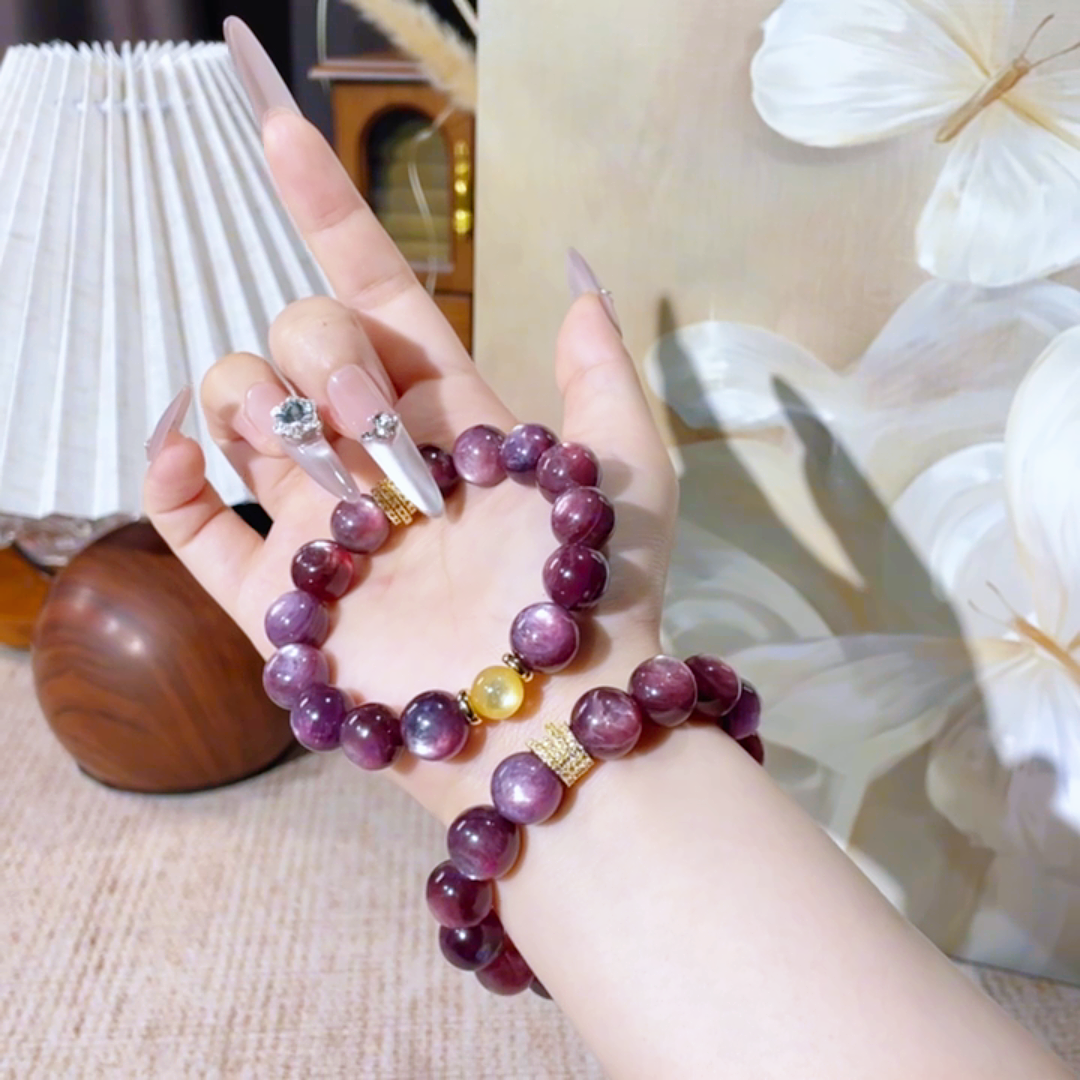 A-2017 紫锂云母金锂云母 百搭水晶手串