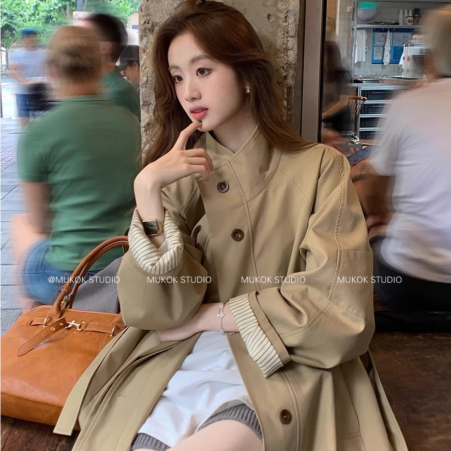 气质中长款百搭英伦风垂感宽松显瘦风衣外套女小个子休闲大衣春秋