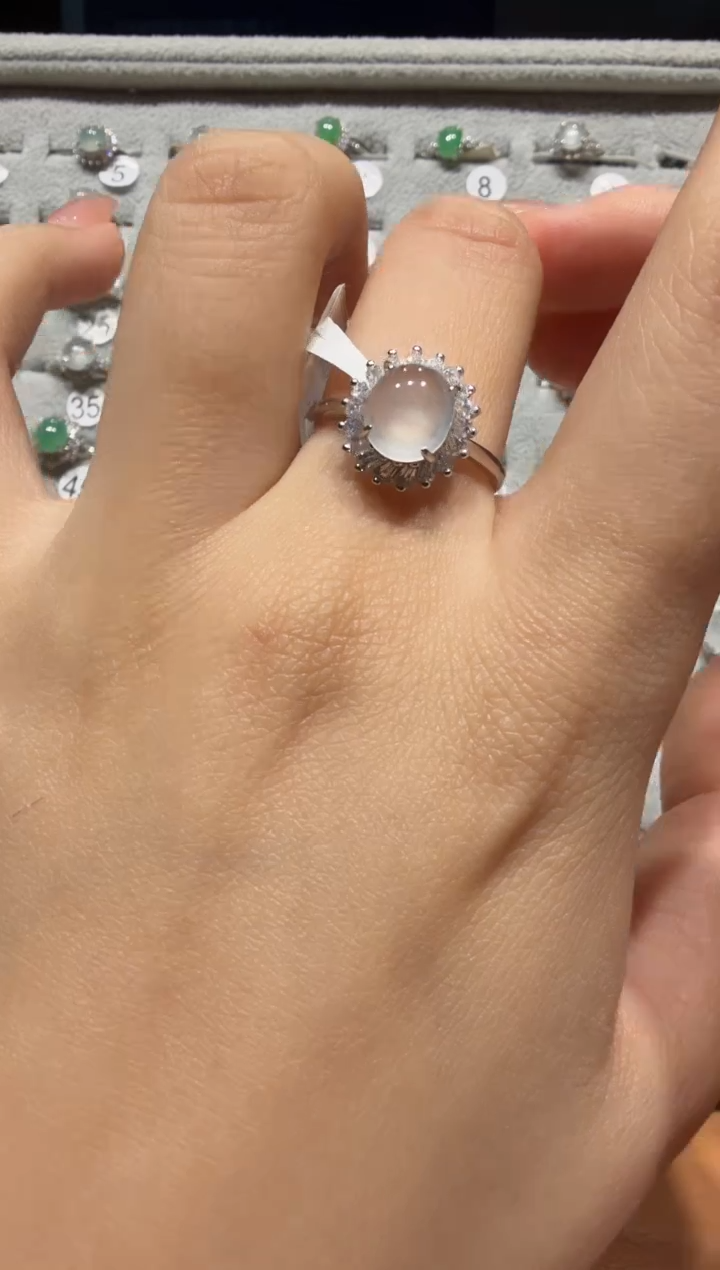 银S925镶嵌戒指翡翠缅甸A货翡翠戒指