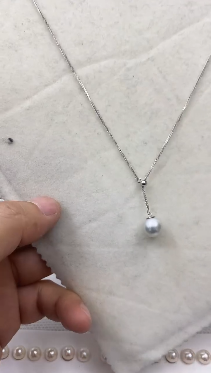 【闪购商品】海水珍珠套链银S925镶嵌澳白Y字链9-10mm