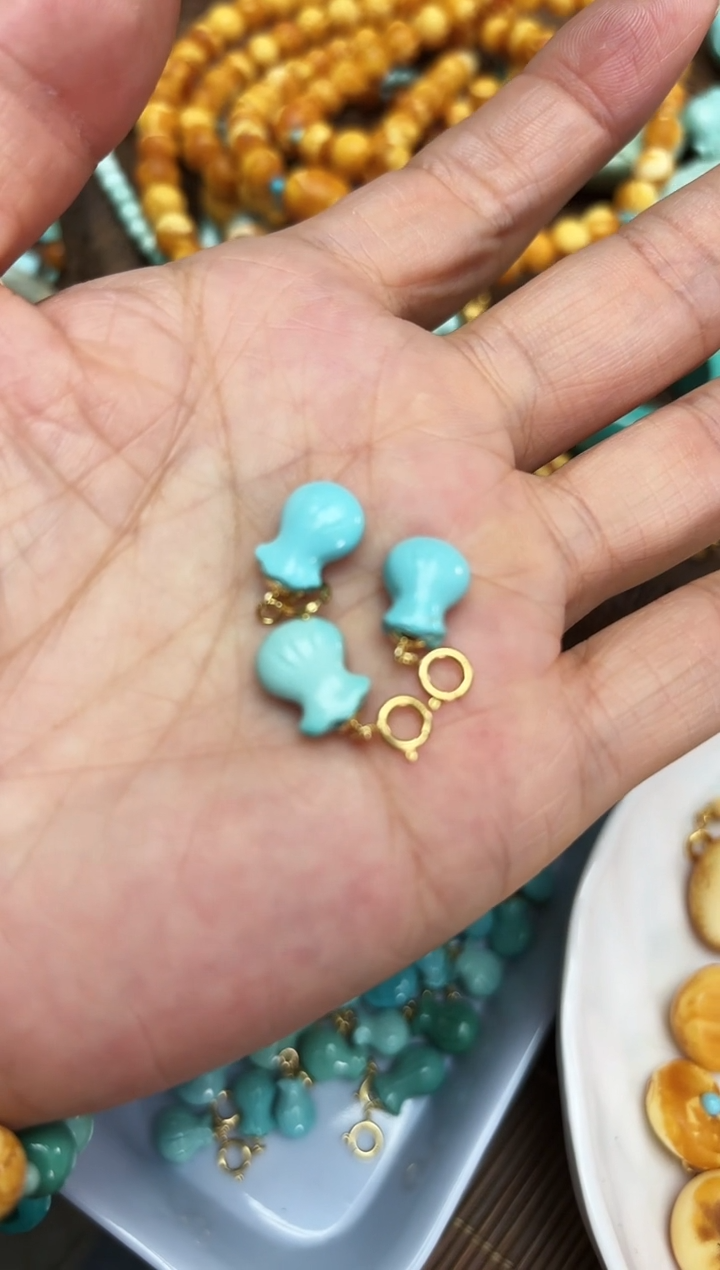 【闪购商品】绿松石珠宝奇石18K金镶嵌滴溜多样发其一